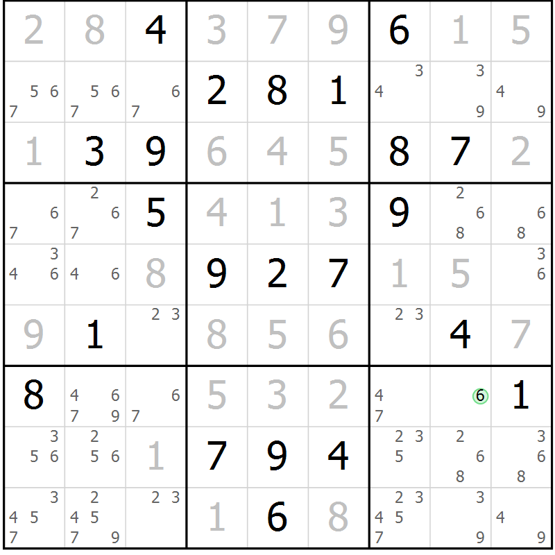 Position des candidats pour la solution de la Gr 85 page 88 du magazine de sudoku Giga sudoku niv 6-8 n° 024