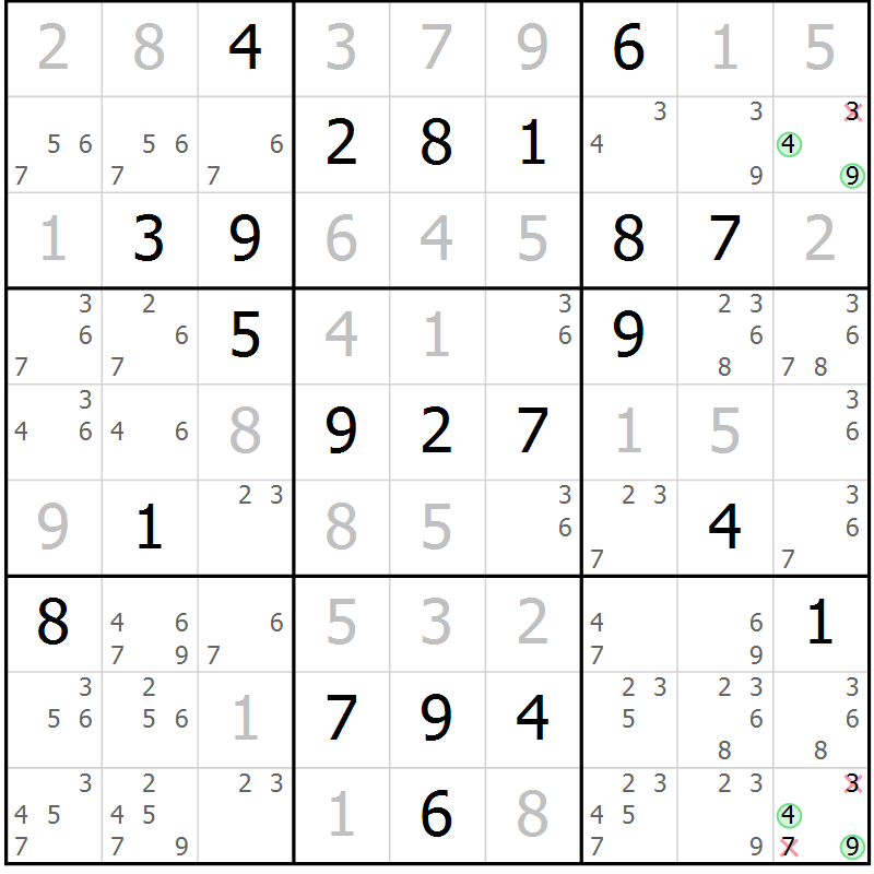 Position des candidats pour la solution de la Gr 85 page 88 du magazine de sudoku Giga sudoku niv 6-8 n° 024