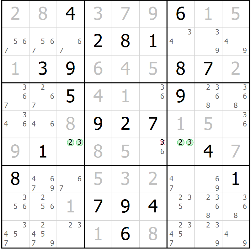 Position des candidats pour la solution de la Gr 85 page 88 du magazine de sudoku Giga sudoku niv 6-8 n° 024