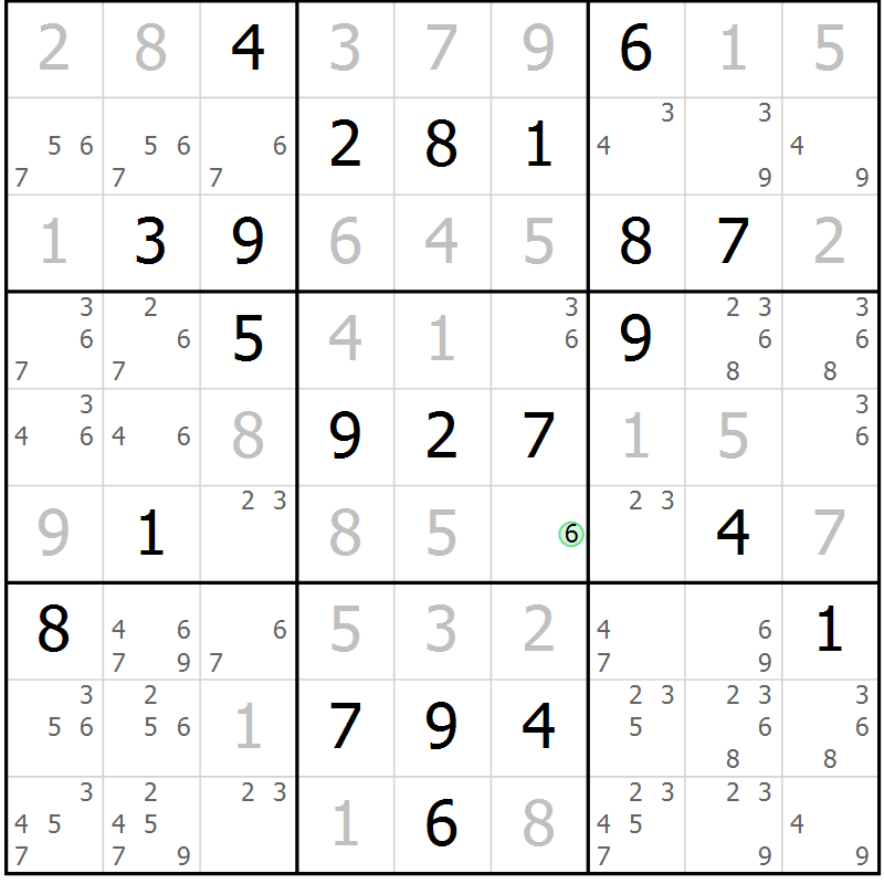 Position des candidats pour la solution de la Gr 85 page 88 du magazine de sudoku Giga sudoku niv 6-8 n° 024