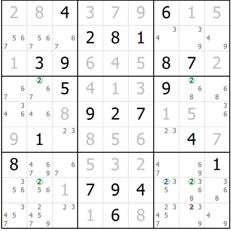Position des candidats pour la solution de la Gr 85 page 88 du magazine de sudoku Giga sudoku niv 6-8 n° 024
