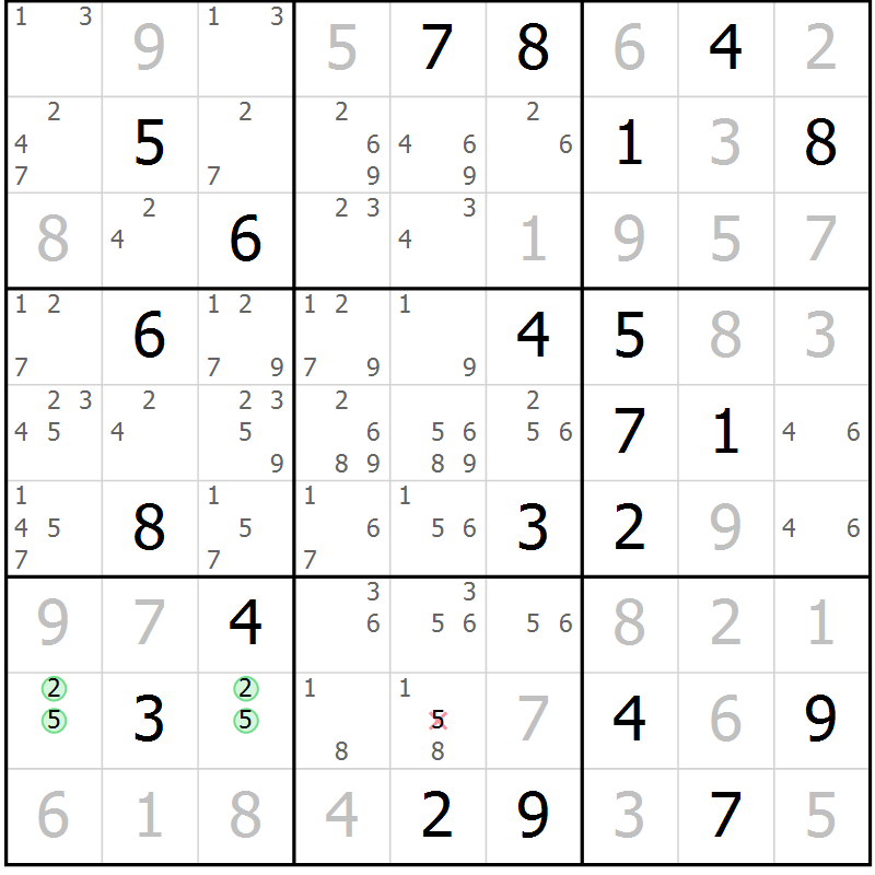 Position des candidats pour la solution de la Gr 86 page 89 du magazine de sudoku Giga sudoku niv 6-8 n° 024