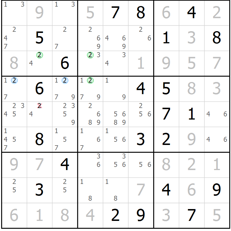 Position des candidats pour la solution de la Gr 86 page 89 du magazine de sudoku Giga sudoku niv 6-8 n° 024