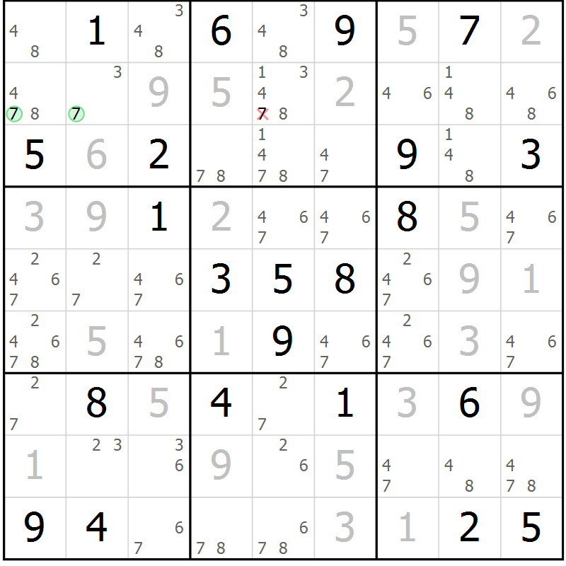 Position des candidats pour la solution de la Gr 87 page 90 du magazine de sudoku Giga sudoku niv 6-8 n° 024