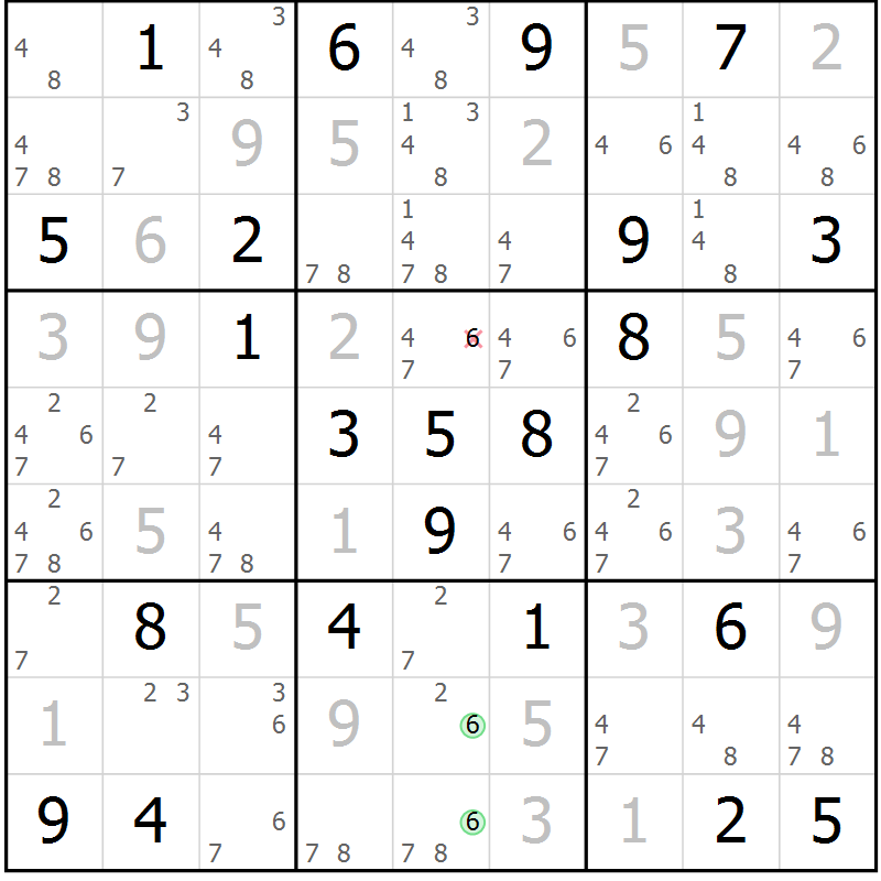 Position des candidats pour la solution de la Gr 87 page 90 du magazine de sudoku Giga sudoku niv 6-8 n° 024