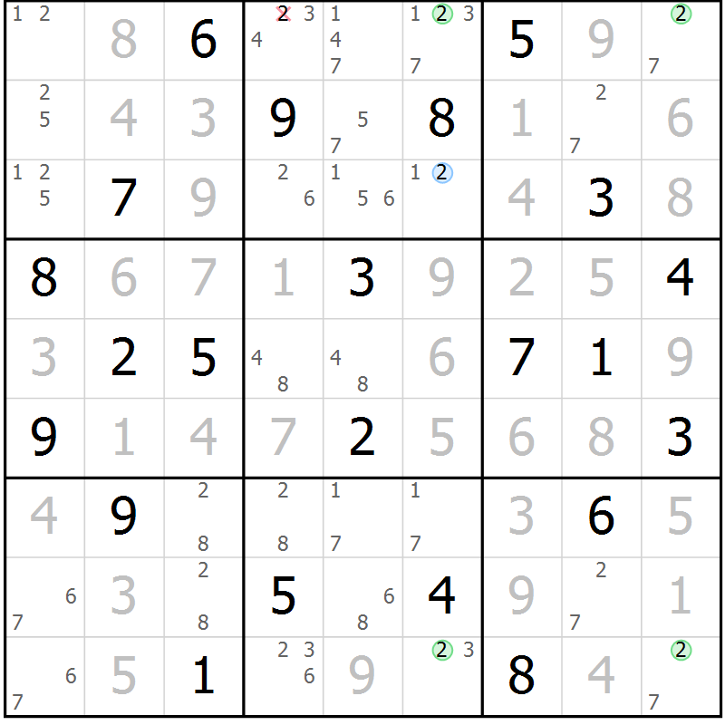 Position des candidats pour la solution de la Gr 89 page 92 du magazine de sudoku Giga sudoku niv 6-8 n° 024