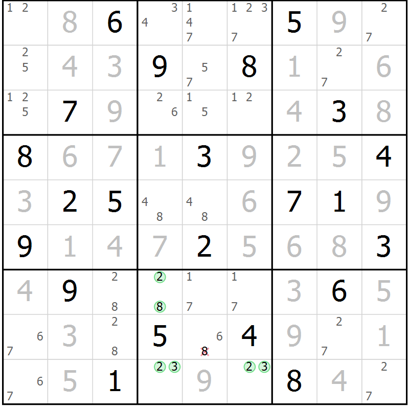 Position des candidats pour la solution de la Gr 89 page 92 du magazine de sudoku Giga sudoku niv 6-8 n° 024