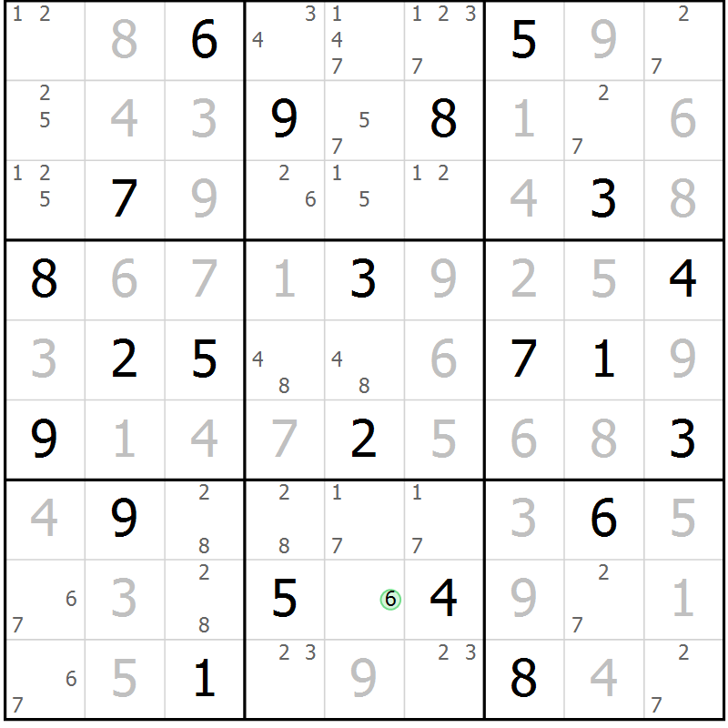 Position des candidats pour la solution de la Gr 89 page 92 du magazine de sudoku Giga sudoku niv 6-8 n° 024