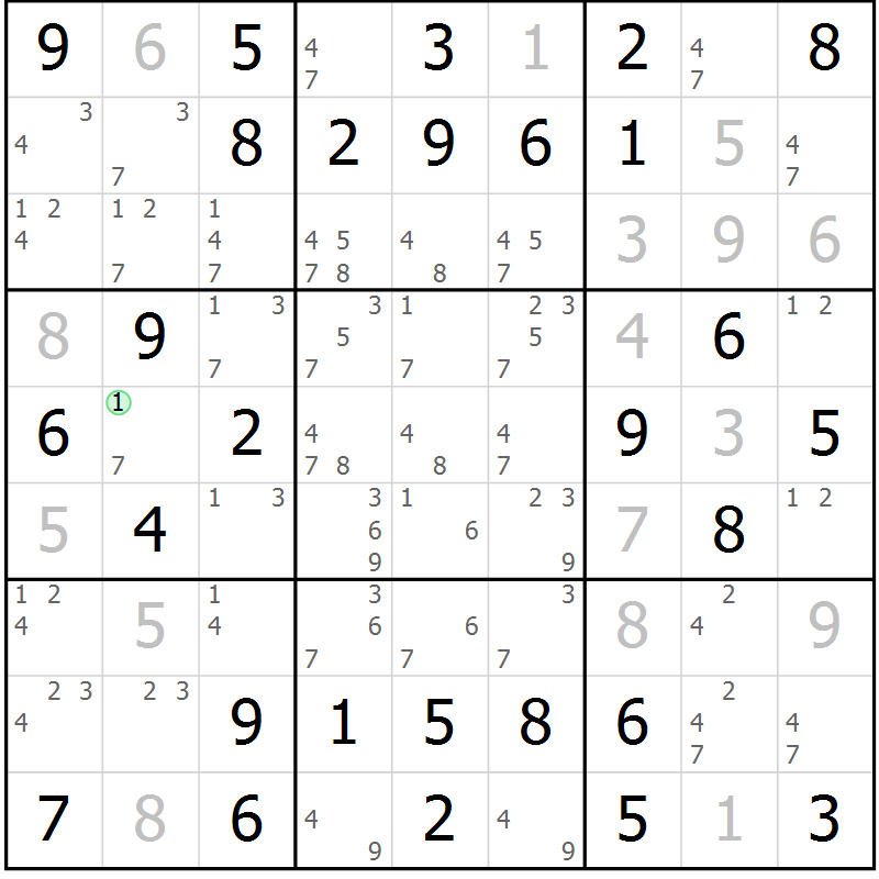 Position des candidats pour la solution de la Gr 9 page 12 du magazine de sudoku Giga sudoku niv 6-8 n° 024