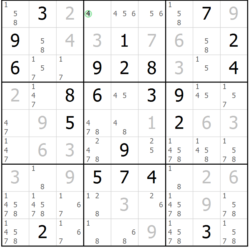 Position des candidats pour la solution de la Gr 90 page 93 du magazine de sudoku Giga sudoku niv 6-8 n° 024