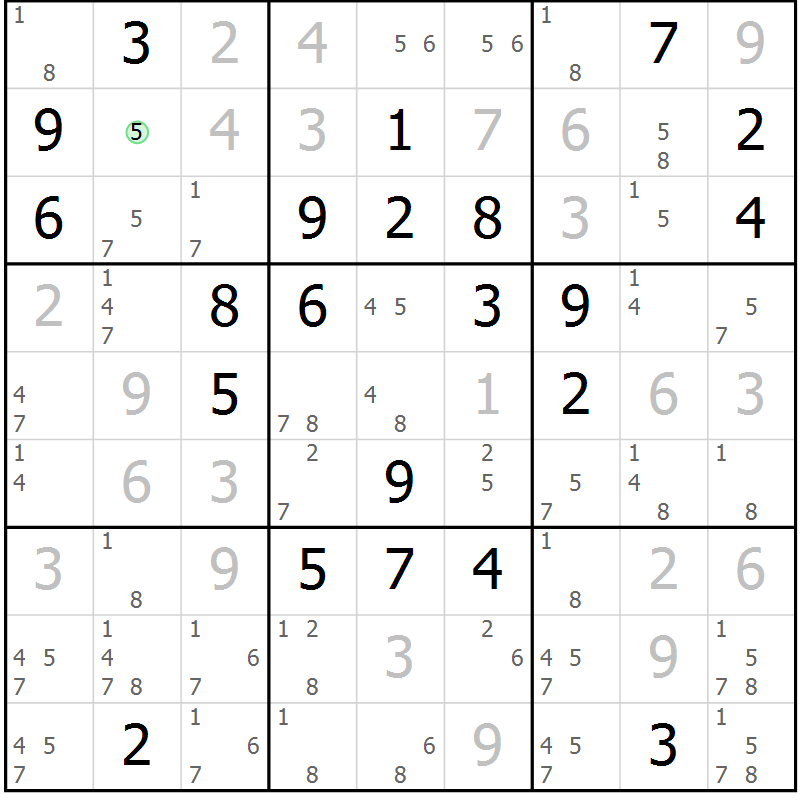 Position des candidats pour la solution de la Gr 90 page 93 du magazine de sudoku Giga sudoku niv 6-8 n° 024