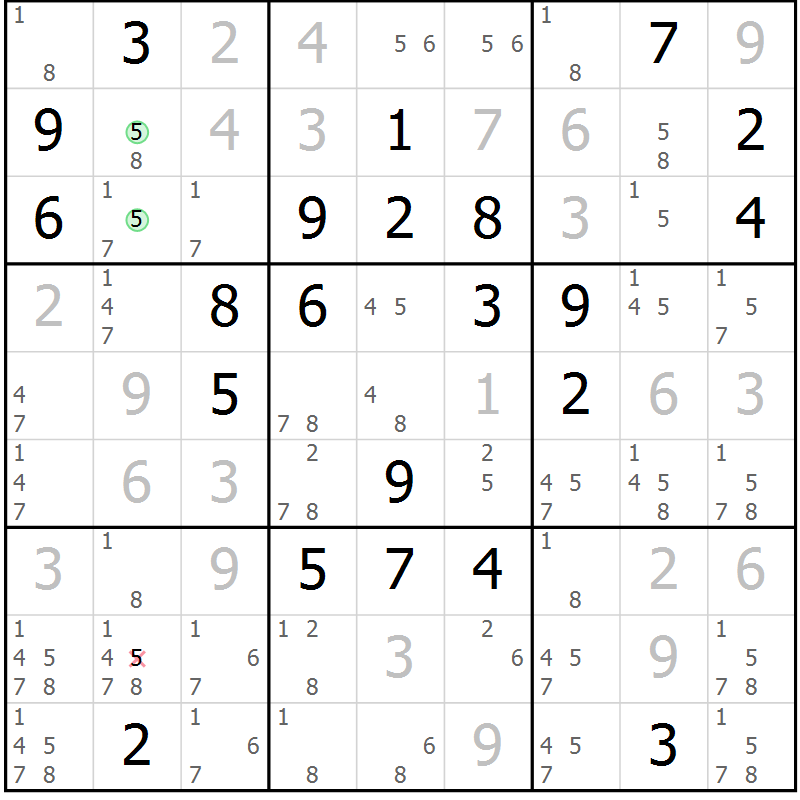 Position des candidats pour la solution de la Gr 90 page 93 du magazine de sudoku Giga sudoku niv 6-8 n° 024
