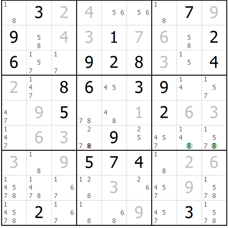 Position des candidats pour la solution de la Gr 90 page 93 du magazine de sudoku Giga sudoku niv 6-8 n° 024