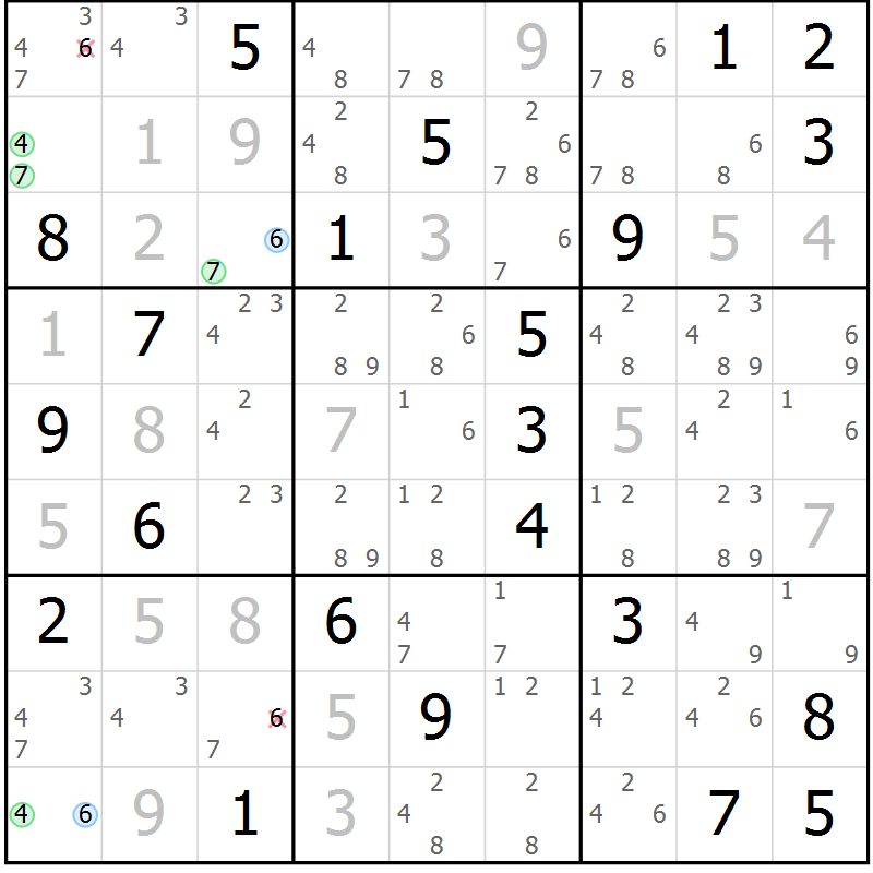 Position des candidats pour la solution de la Gr 91 page 94 du magazine de sudoku Giga sudoku niv 6-8 n° 024