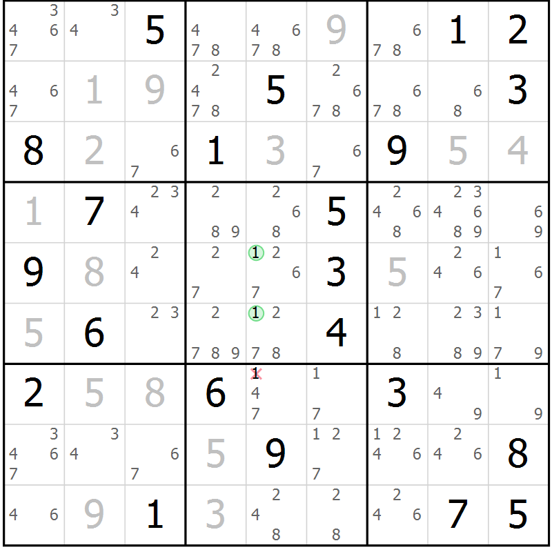 Position des candidats pour la solution de la Gr 91 page 94 du magazine de sudoku Giga sudoku niv 6-8 n° 024