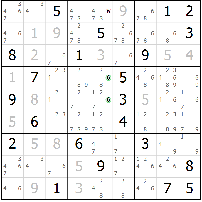 Position des candidats pour la solution de la Gr 91 page 94 du magazine de sudoku Giga sudoku niv 6-8 n° 024