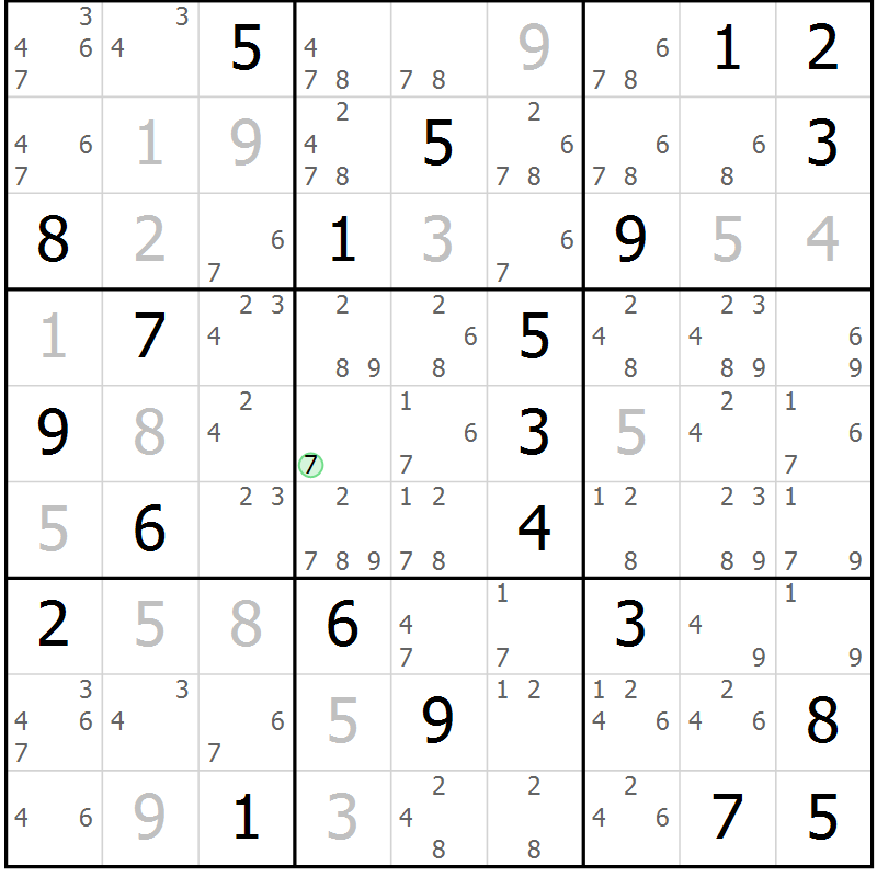 Position des candidats pour la solution de la Gr 91 page 94 du magazine de sudoku Giga sudoku niv 6-8 n° 024