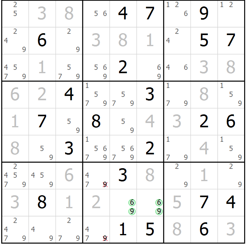 Position des candidats pour la solution de la Gr 92 page 95 du magazine de sudoku Giga sudoku niv 6-8 n° 024