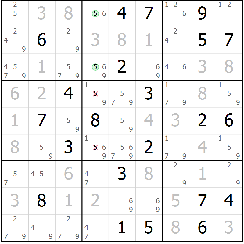 Position des candidats pour la solution de la Gr 92 page 95 du magazine de sudoku Giga sudoku niv 6-8 n° 024