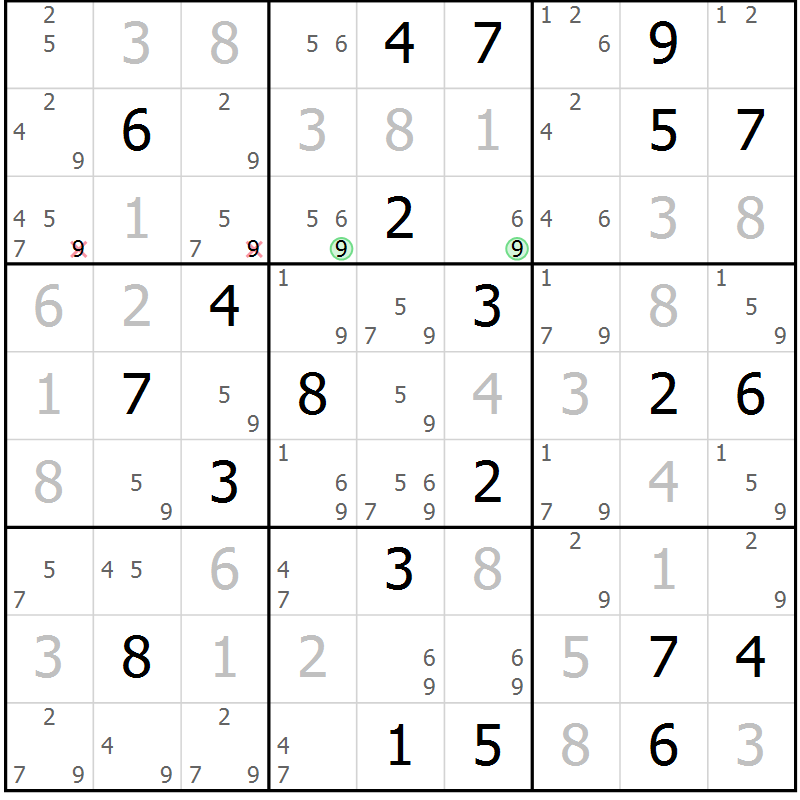 Position des candidats pour la solution de la Gr 92 page 95 du magazine de sudoku Giga sudoku niv 6-8 n° 024