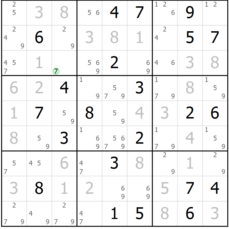 Position des candidats pour la solution de la Gr 92 page 95 du magazine de sudoku Giga sudoku niv 6-8 n° 024