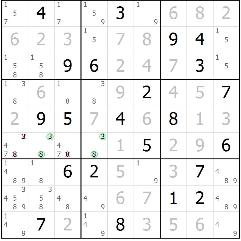 Position des candidats pour la solution de la Gr 93 page 96 du magazine de sudoku Giga sudoku niv 6-8 n° 024