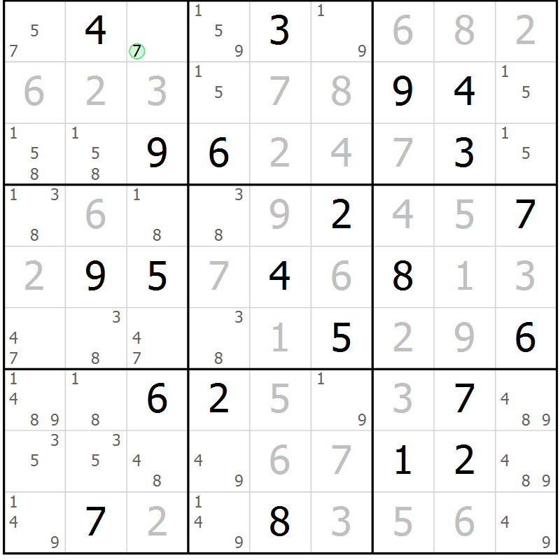 Position des candidats pour la solution de la Gr 93 page 96 du magazine de sudoku Giga sudoku niv 6-8 n° 024