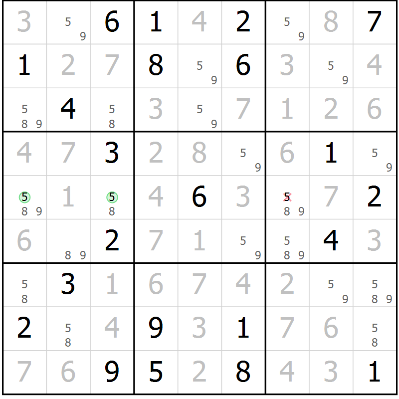 Position des candidats pour la solution de la Gr 94 page 97 du magazine de sudoku Giga sudoku niv 6-8 n° 024