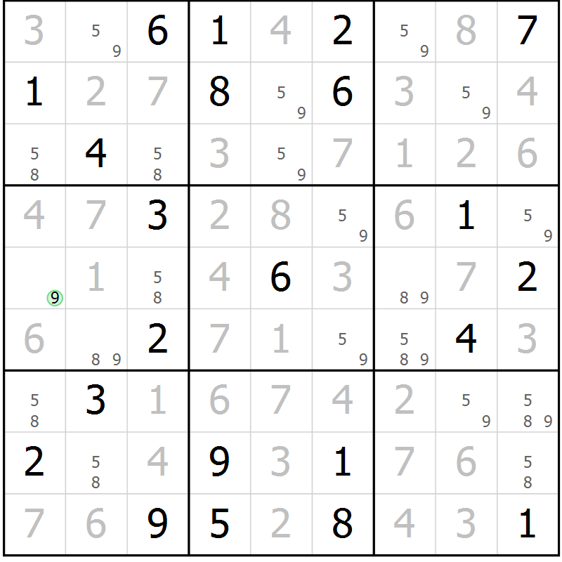 Position des candidats pour la solution de la Gr 94 page 97 du magazine de sudoku Giga sudoku niv 6-8 n° 024