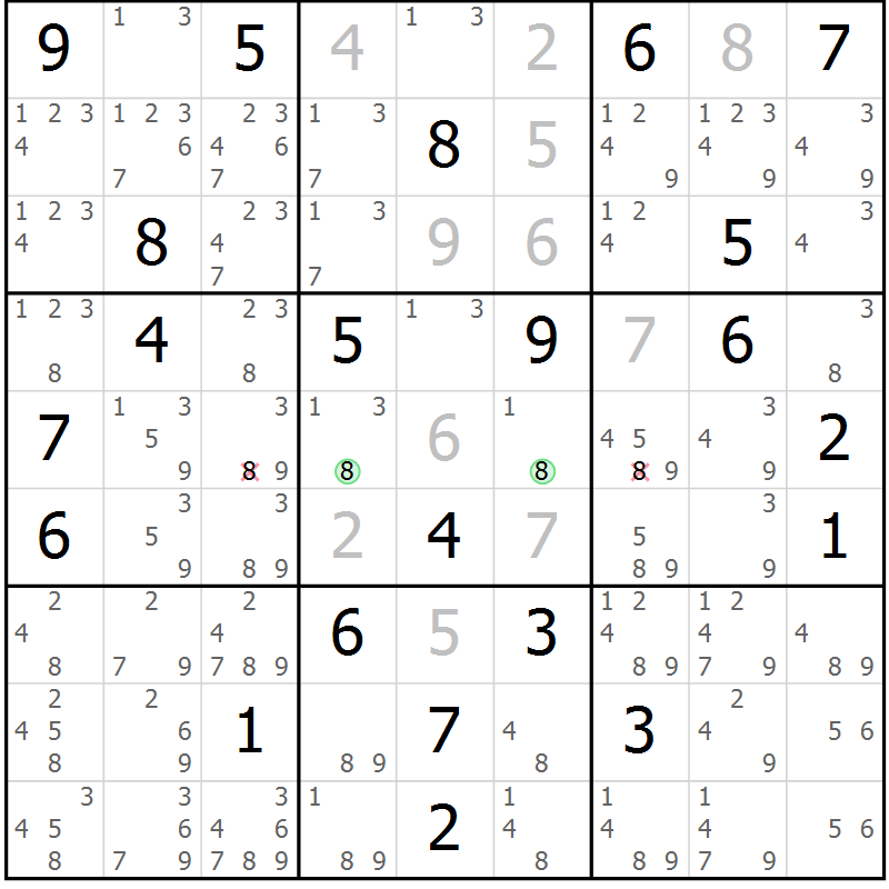 Position des candidats pour la solution de la Gr 96 page 99 du magazine de sudoku Giga sudoku niv 6-8 n° 024