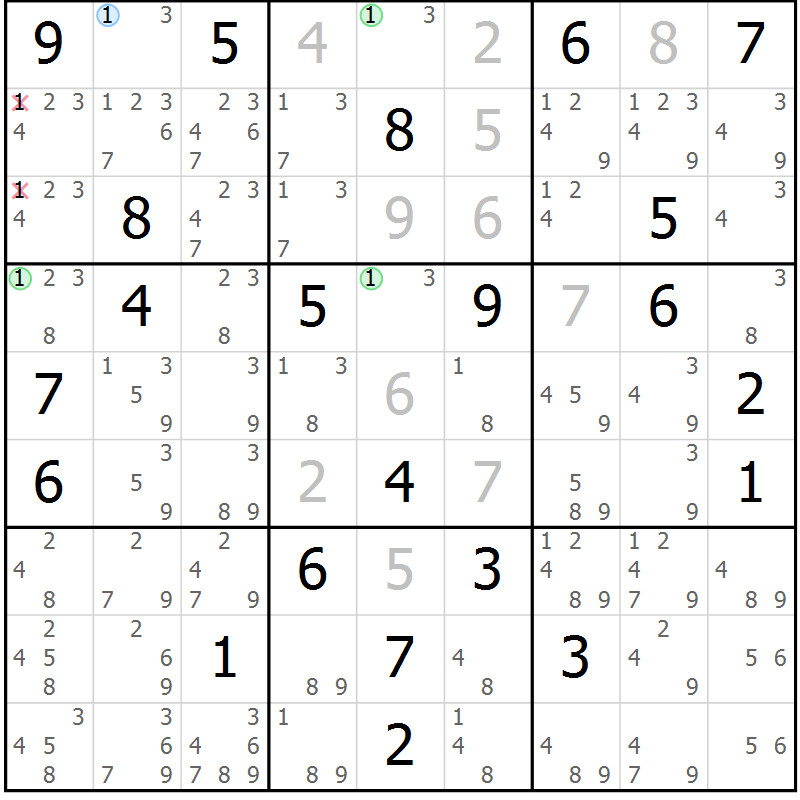 Position des candidats pour la solution de la Gr 96 page 99 du magazine de sudoku Giga sudoku niv 6-8 n° 024