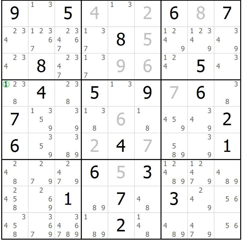 Position des candidats pour la solution de la Gr 96 page 99 du magazine de sudoku Giga sudoku niv 6-8 n° 024
