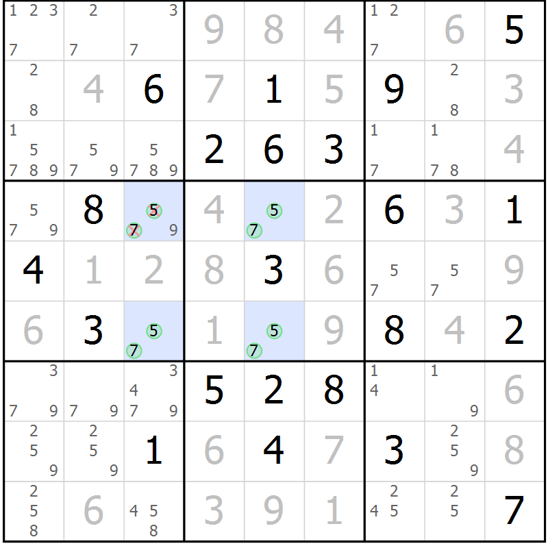 Position des candidats pour la solution de la Gr 97 page 100 du magazine de sudoku Giga sudoku niv 6-8 n° 024