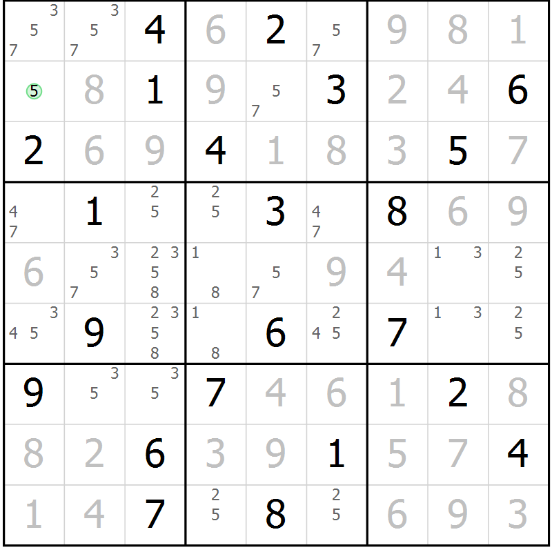 Position des candidats pour la solution de la Gr 98 page 101 du magazine de sudoku Giga sudoku niv 6-8 n° 024