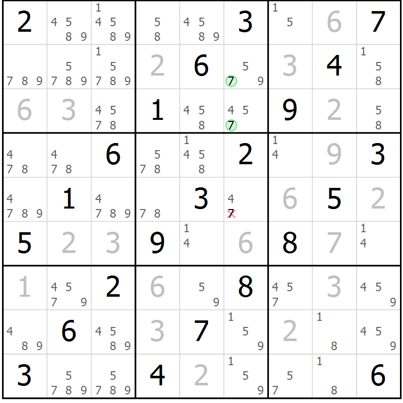 Position des candidats pour la solution de la Gr 1 page 4 du magazine de sudoku Giga sudoku niv 6-8 n° 032