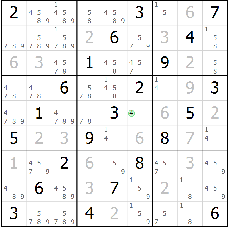 Position des candidats pour la solution de la Gr 1 page 4 du magazine de sudoku Giga sudoku niv 6-8 n° 032