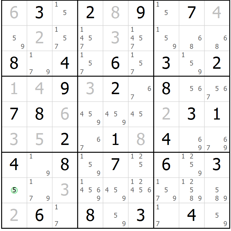 Position des candidats pour la solution de la Gr 10 page 13 du magazine de sudoku Giga sudoku niv 6-8 n° 032