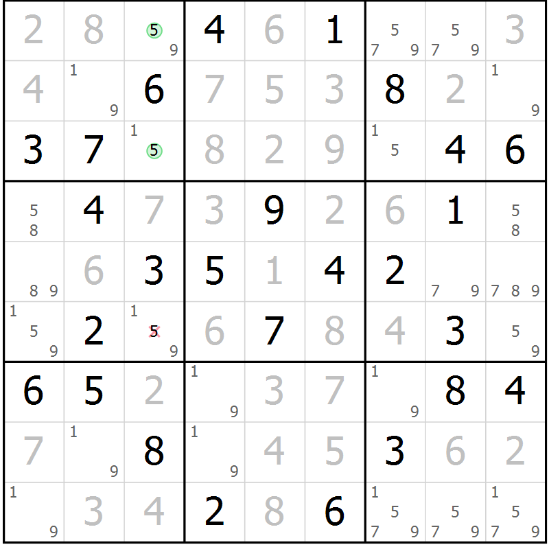Position des candidats pour la solution de la Gr 100 page 103 du magazine de sudoku Giga sudoku niv 6-8 n° 032