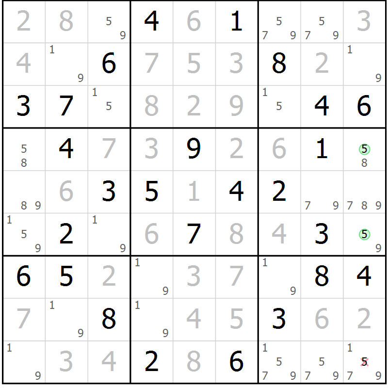 Position des candidats pour la solution de la Gr 100 page 103 du magazine de sudoku Giga sudoku niv 6-8 n° 032