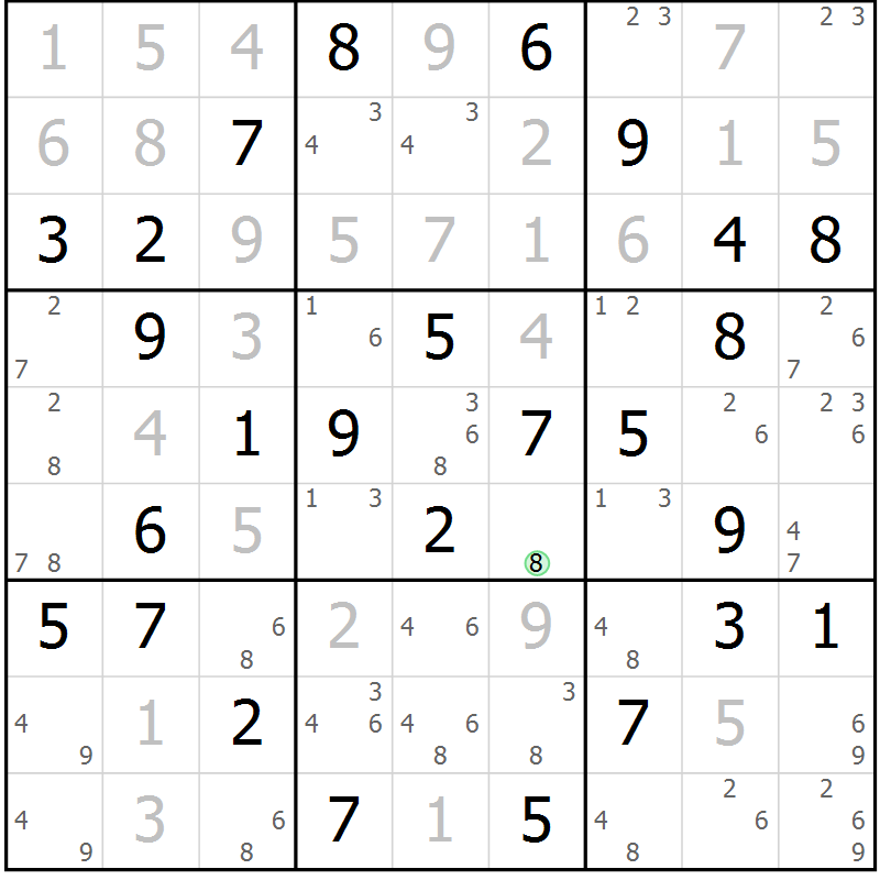 Position des candidats pour la solution de la Gr 103 page 106 du magazine de sudoku Giga sudoku niv 6-8 n° 032