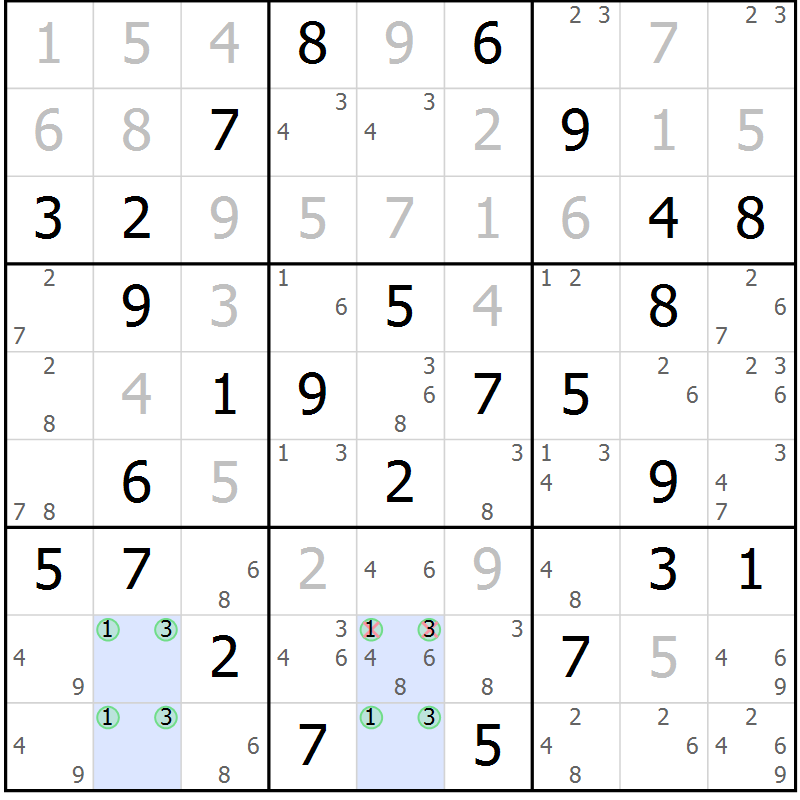 Position des candidats pour la solution de la Gr 103 page 106 du magazine de sudoku Giga sudoku niv 6-8 n° 032