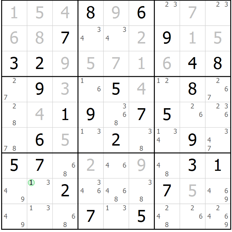 Position des candidats pour la solution de la Gr 103 page 106 du magazine de sudoku Giga sudoku niv 6-8 n° 032