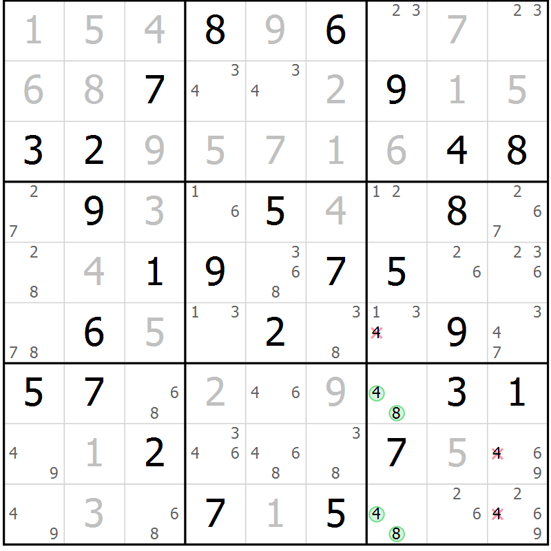 Position des candidats pour la solution de la Gr 103 page 106 du magazine de sudoku Giga sudoku niv 6-8 n° 032