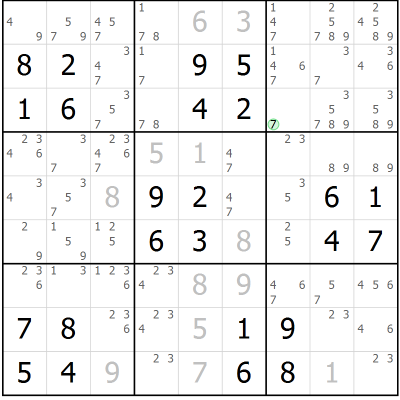Position des candidats pour la solution de la Gr 106 page 109 du magazine de sudoku Giga sudoku niv 6-8 n° 032