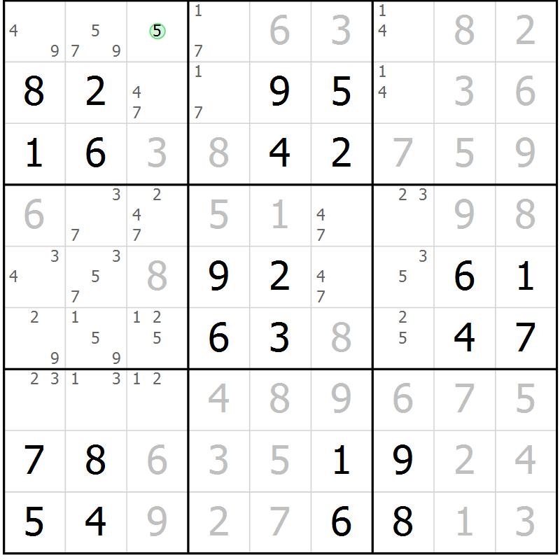 Position des candidats pour la solution de la Gr 106 page 109 du magazine de sudoku Giga sudoku niv 6-8 n° 032