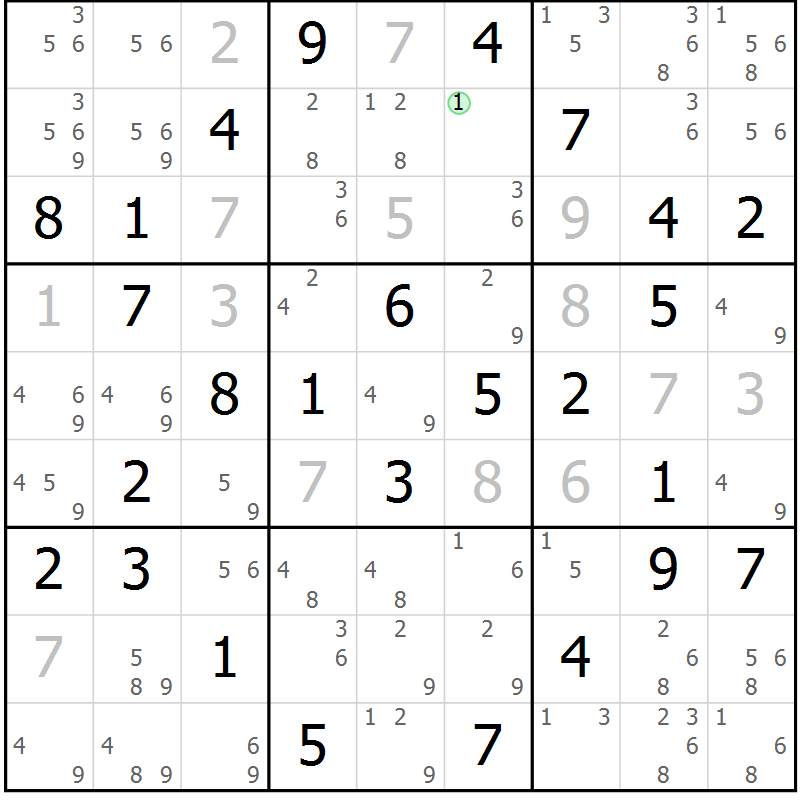 Position des candidats pour la solution de la Gr 108 page 111 du magazine de sudoku Giga sudoku niv 6-8 n° 032