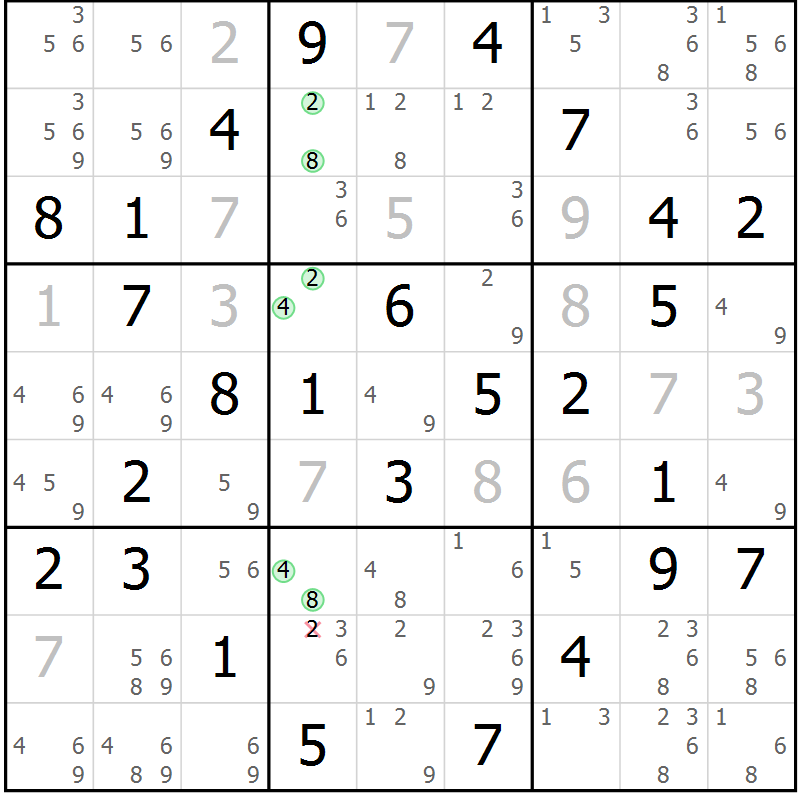Position des candidats pour la solution de la Gr 108 page 111 du magazine de sudoku Giga sudoku niv 6-8 n° 032