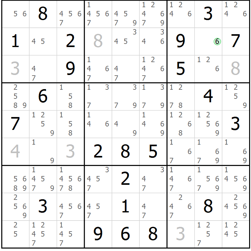 Position des candidats pour la solution de la Gr 109 page 112 du magazine de sudoku Giga sudoku niv 6-8 n° 032