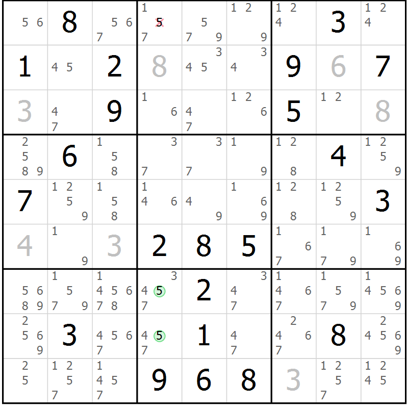 Position des candidats pour la solution de la Gr 109 page 112 du magazine de sudoku Giga sudoku niv 6-8 n° 032