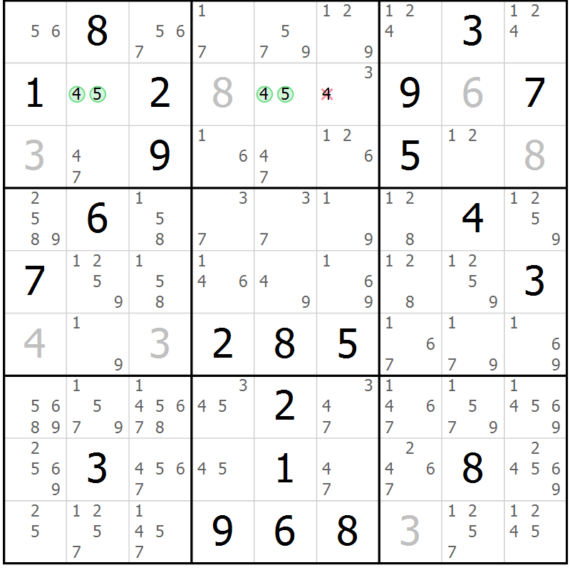 Position des candidats pour la solution de la Gr 109 page 112 du magazine de sudoku Giga sudoku niv 6-8 n° 032